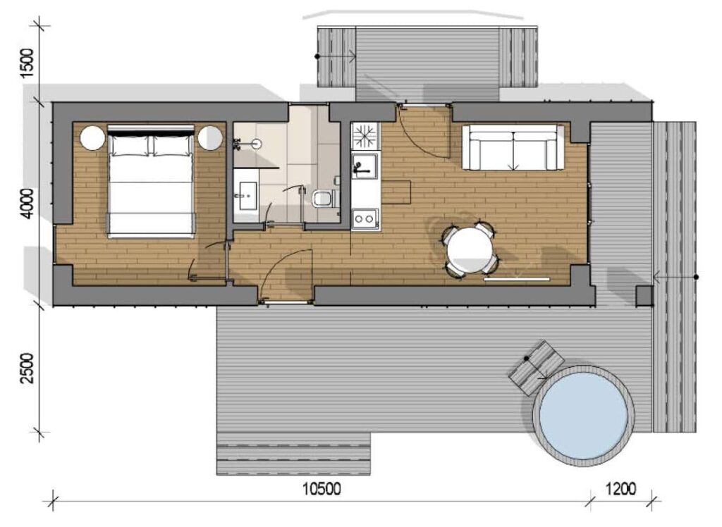 Grundriss — Modulhaus 46 m²