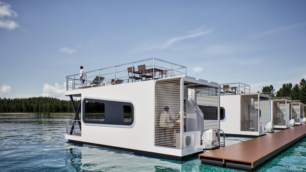 OMEGA 50 Hausboot — Detailansicht des Wohnmoduls und Decks